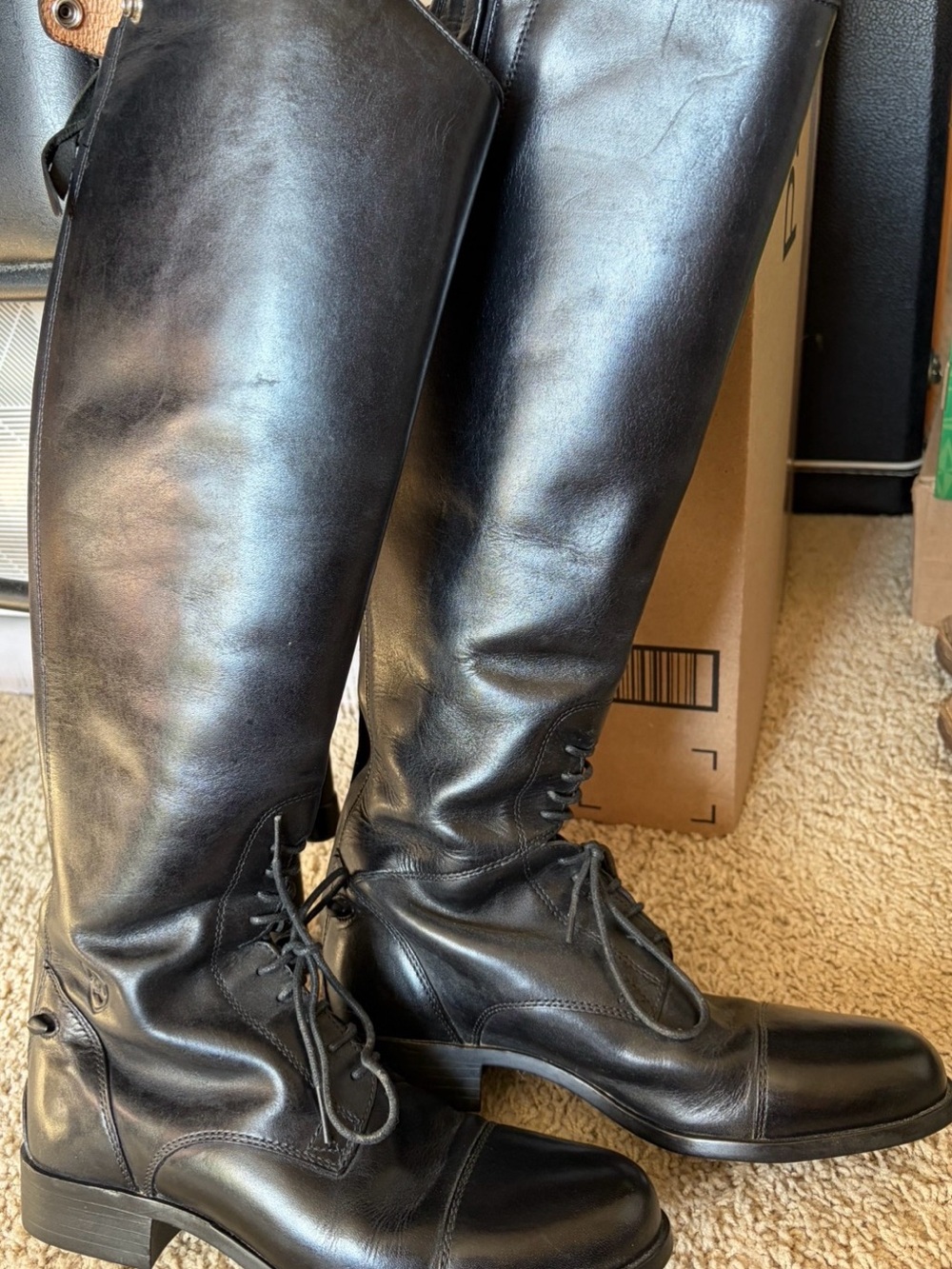 Ariat Black Leather Knee-High Lace-Up Riding Boots Size 7 - Picture 2 of 12